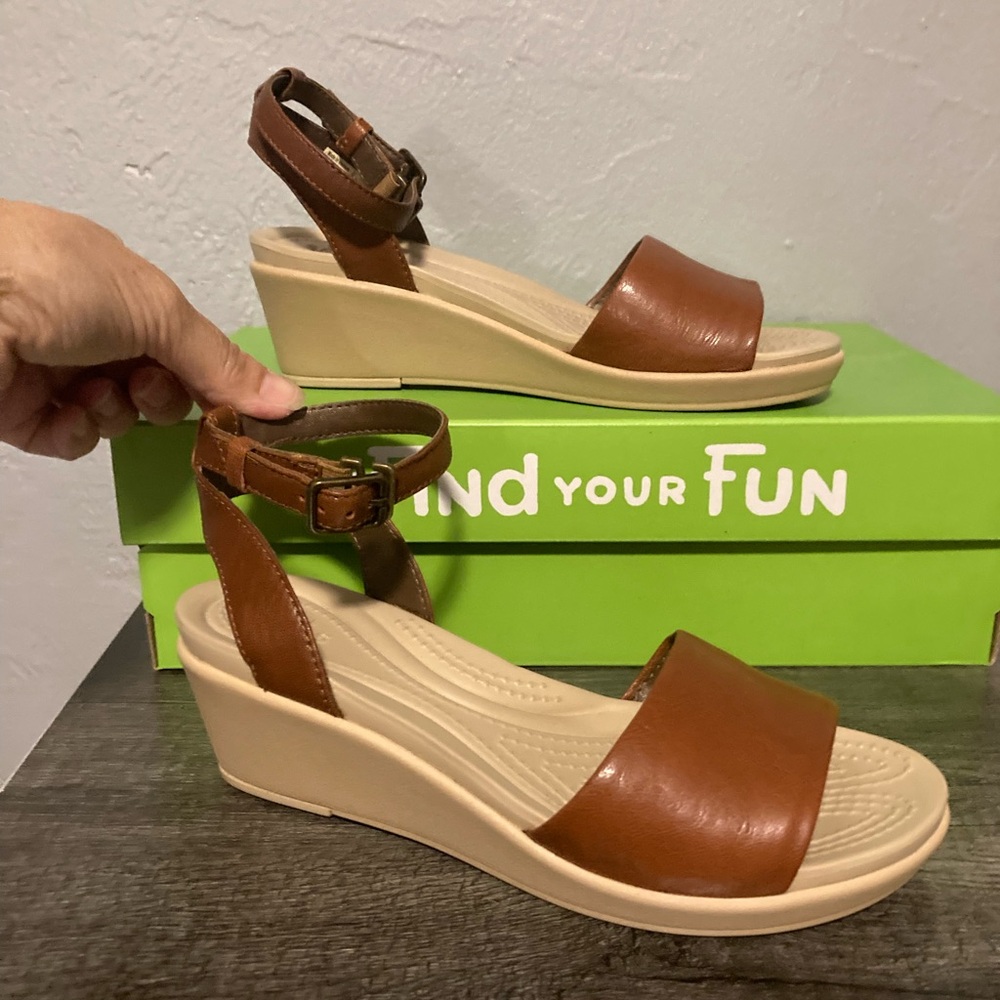 Brown Crocs Ankle Strap Sandal Wedges